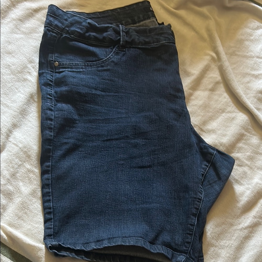 Blue Jean Shorts with Subtle Fading and Distressed Details
